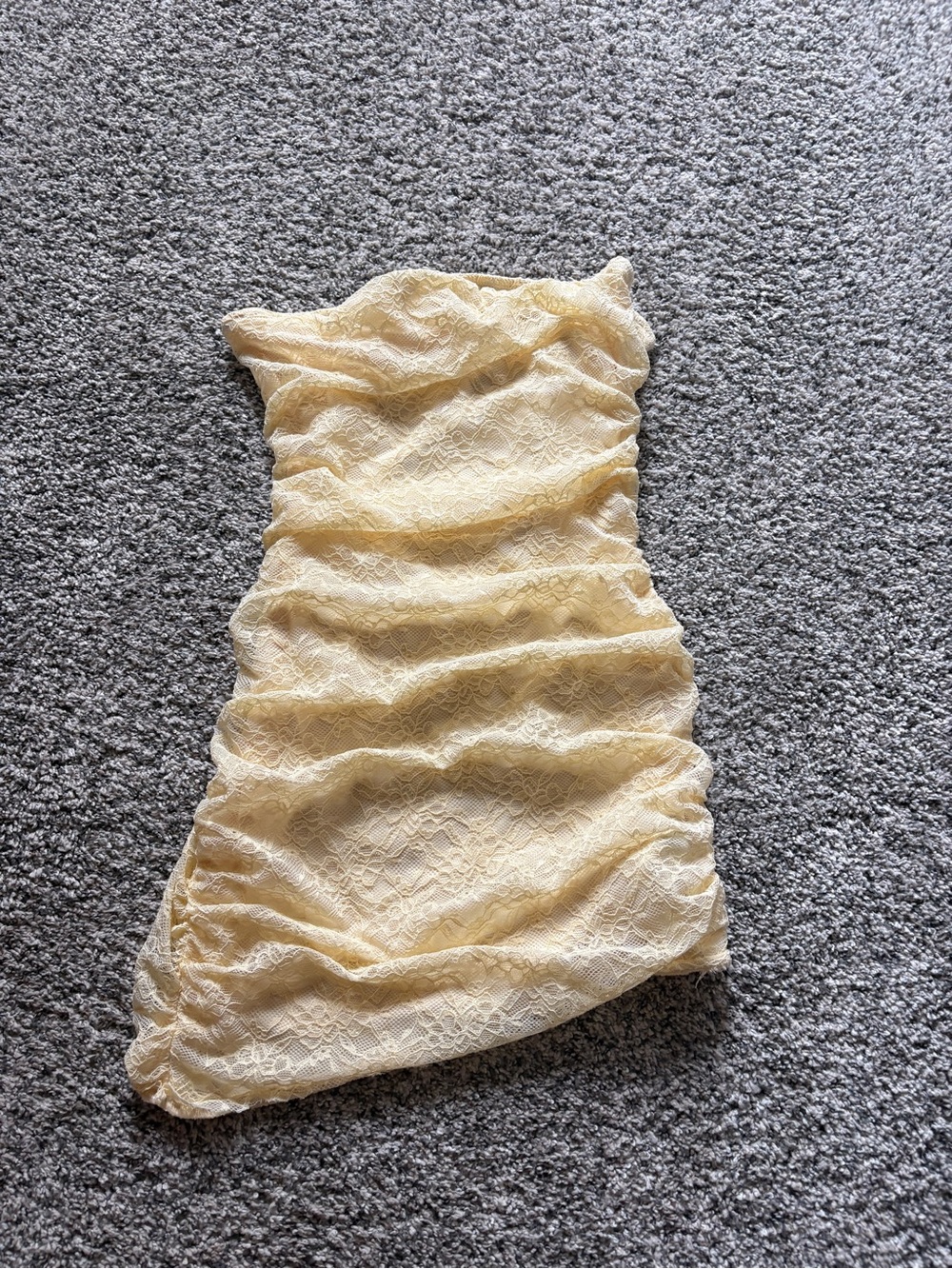 SHEIN Pale Yellow Lace Strapless Mini Dress